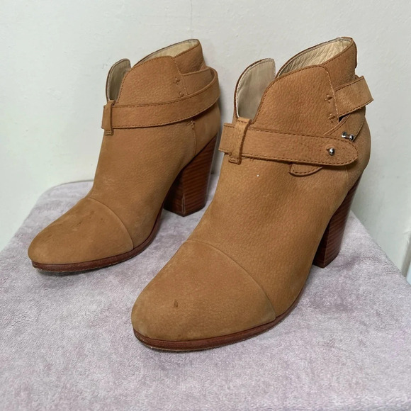 Rag & Bone Harrow Boot Tan Nubuck Booties Suede Leather Block Heel Size 39 - Picture 1 of 12
